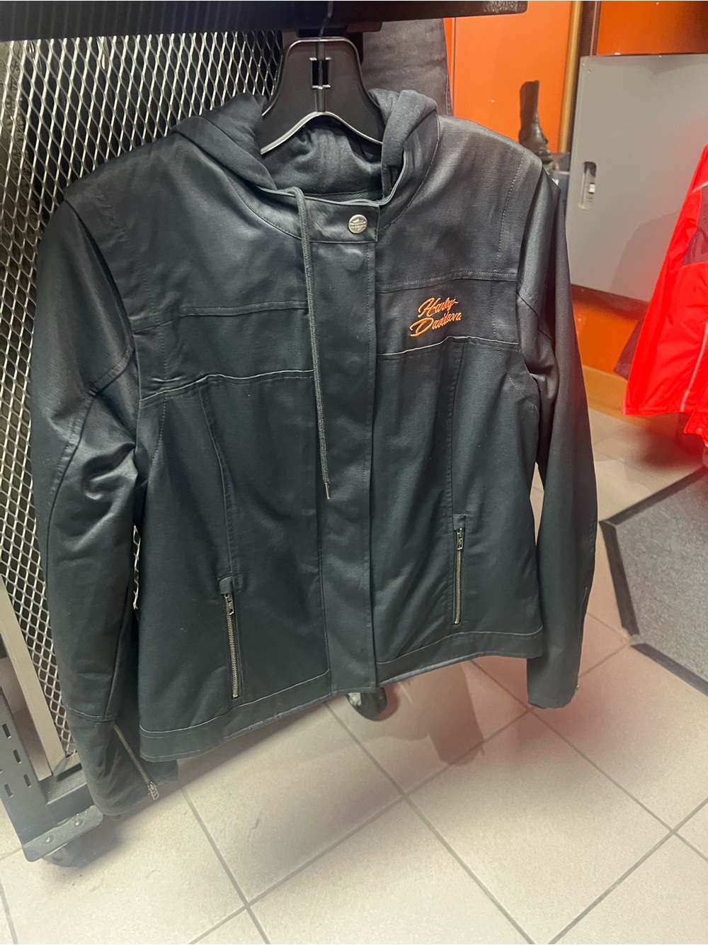 Harley-Davidson Black Hooded Utility Jacket with Orange Script - Picture 5 of 5